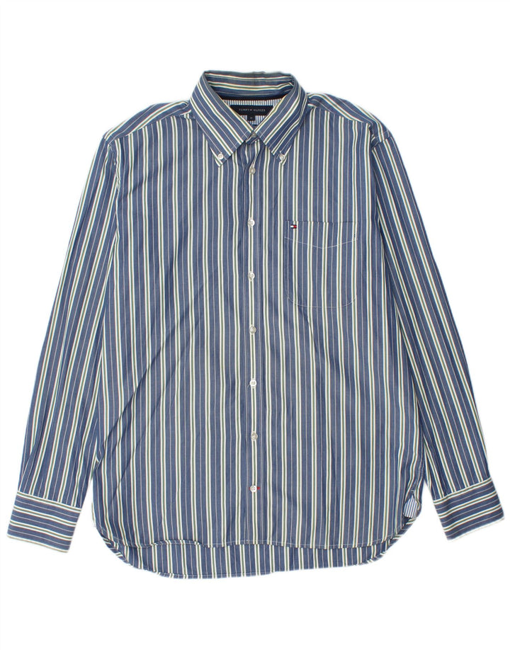 Tommy Hilfiger Mens Shirt Medium Blue Striped Cotton