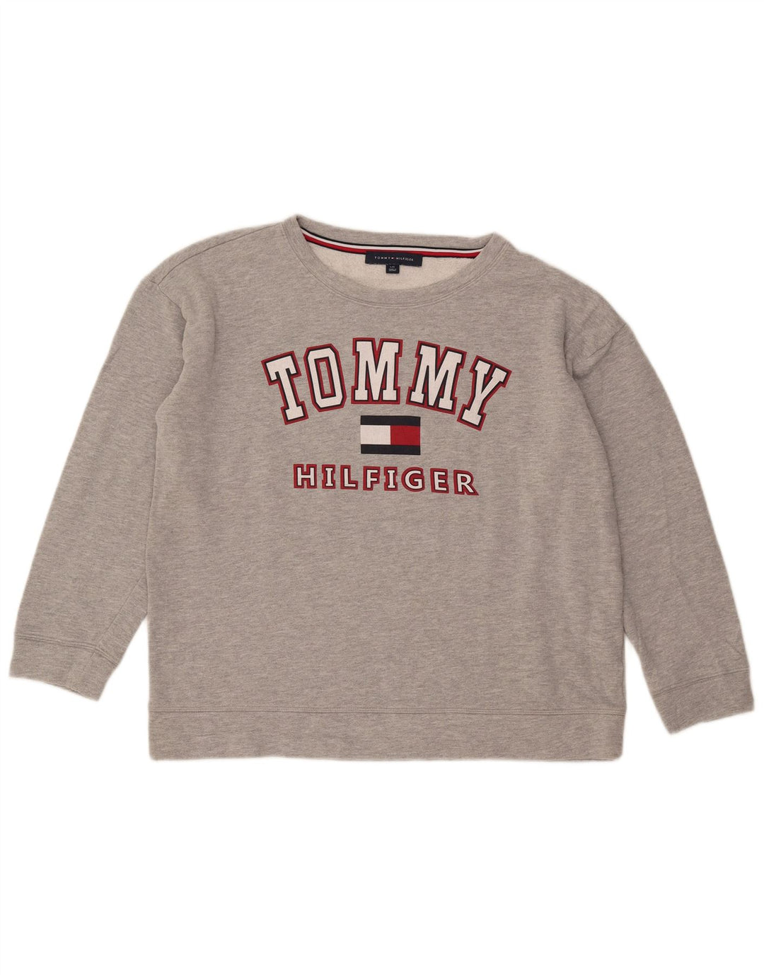 Tommy Hilfiger Womens Graphic Oversized Sweatshirt Jumper UK 16 Large Grey