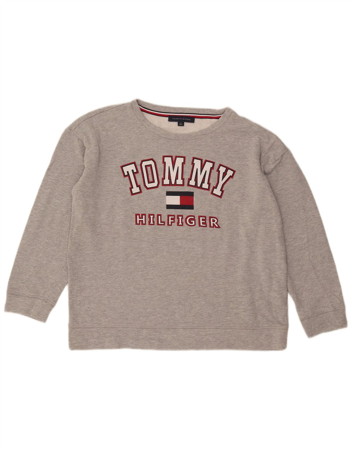 Tommy Hilfiger Womens Graphic Oversized Sweatshirt Jumper UK 16 Large Grey