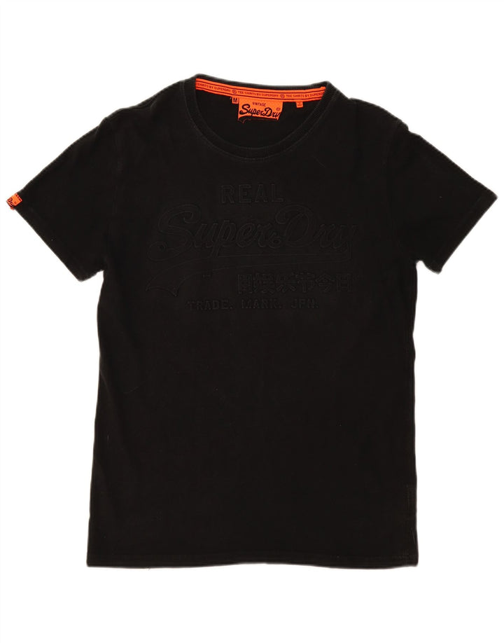 SUPERDRY Mens Graphic T-Shirt Top Medium Black Cotton
