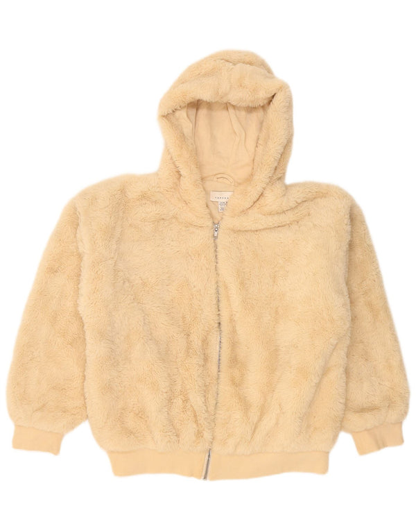 Topshop Womens Teddy Bear Hooded Oversized Fleece Jacket UK 10 Small Beige