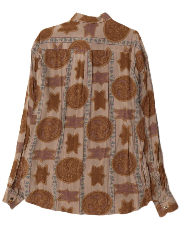 Vintage Mens Abstract Pattern Shirt Medium Brown Viscose