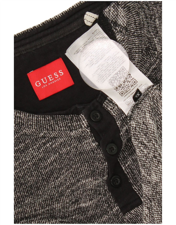 Guess Mens Top Long Sleeve Large Grey Flecked Cotton