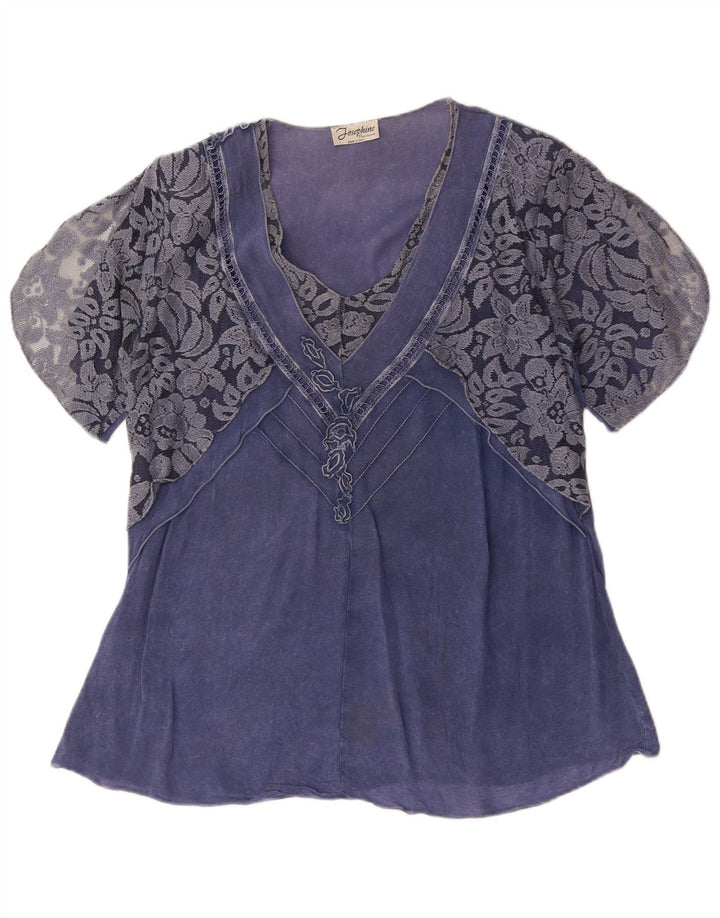 JOSEPHINE Womens Blouse Top UK 16 Large Blue Floral