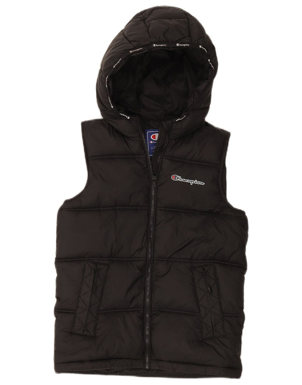 Champion Boys Graphic Hooded Padded Gilet 11-12 Years Large Black Polyamide