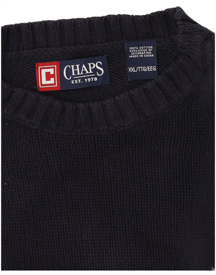 Chaps Mens Crew Neck Jumper Sweater 2XL Navy Blue Cotton