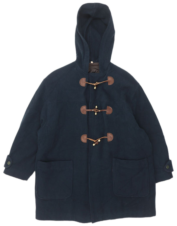 Vintage Mens Hooded Duffle Coat UK 42 XL Navy Blue Wool