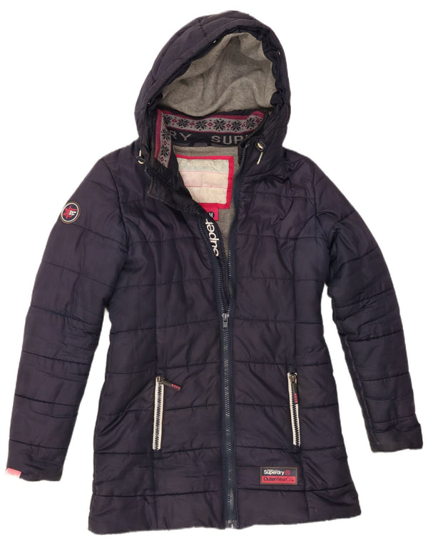 Superdry Womens Graphic Hooded Padded Coat UK 14 Medium Navy Blue Winter