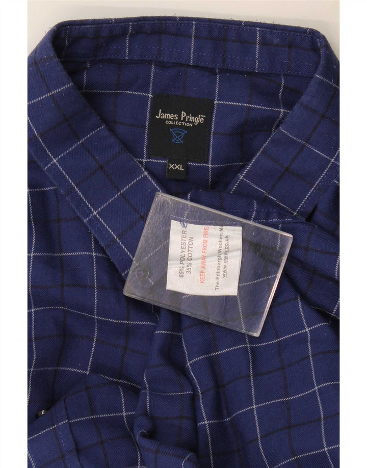 James Pringle Mens Flannel Shirt 2XL Navy Blue Check Polyester