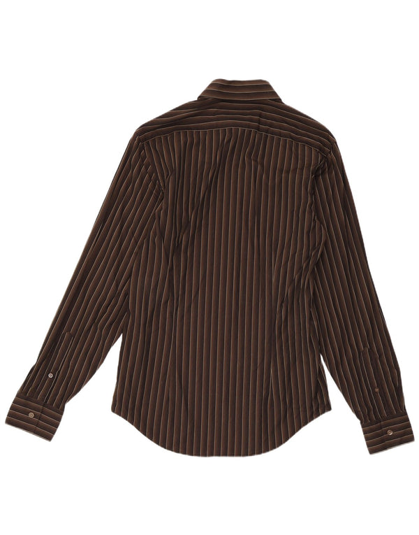Calvin Klein Mens Slim Fit Shirt Size 15 38 Medium Brown Pinstripe Cotton