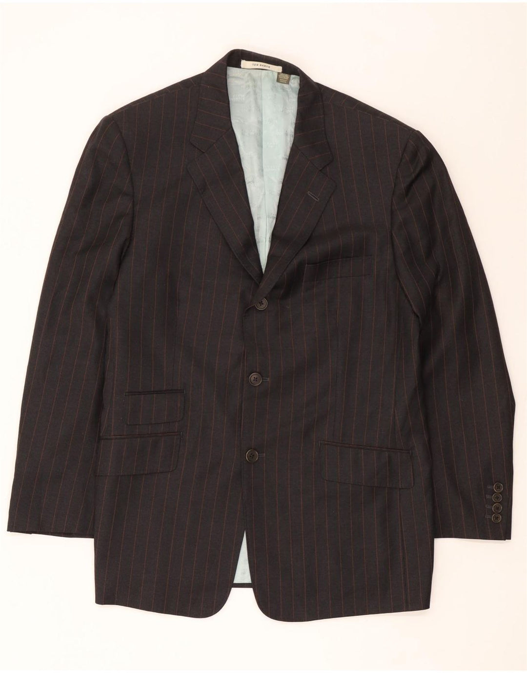 Ted Baker Mens 3 Button Blazer Jacket EU 42 XL Grey Striped Wool
