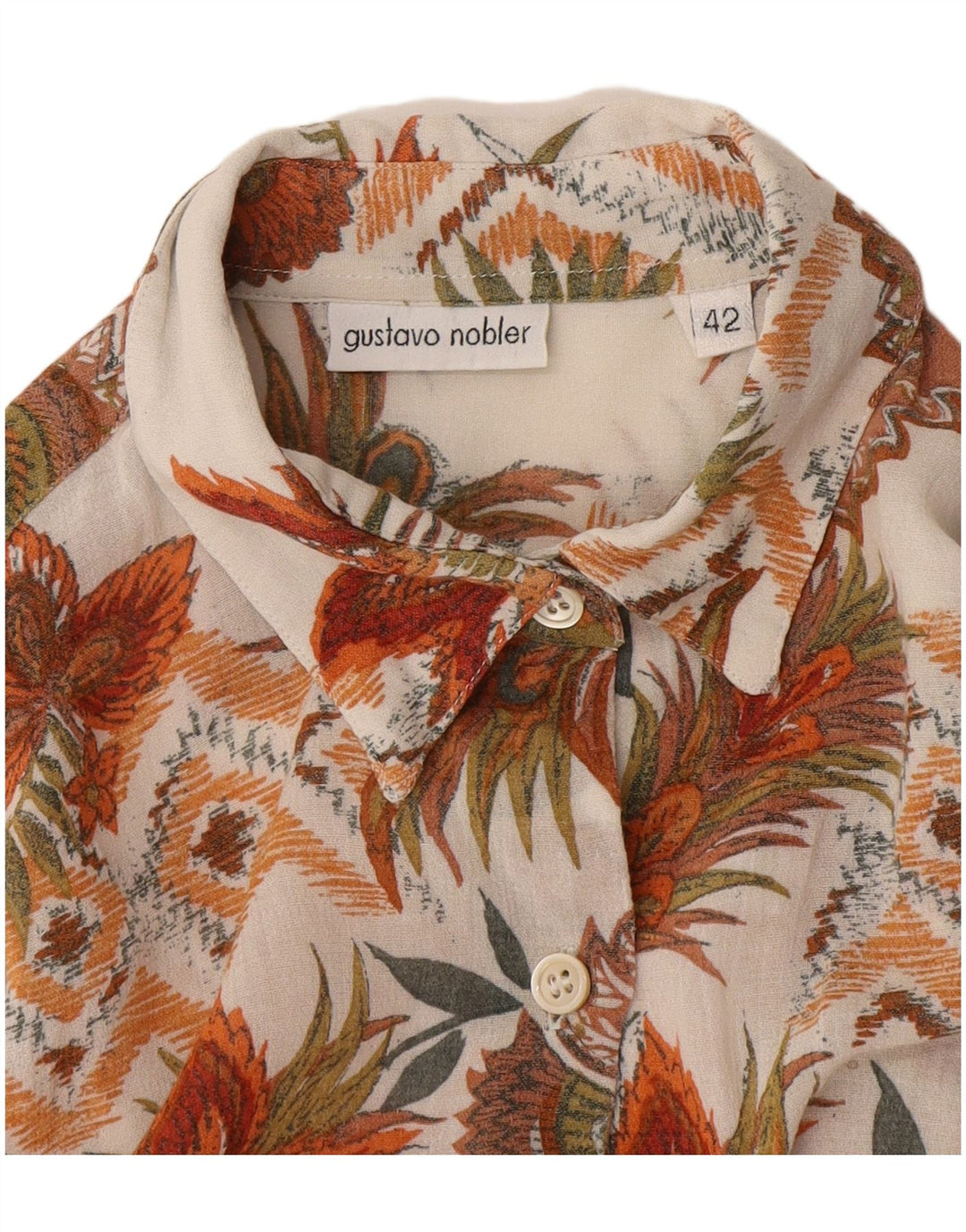 Vintage Womens Short Sleeve Shirt EU 42 Large Off White Floral