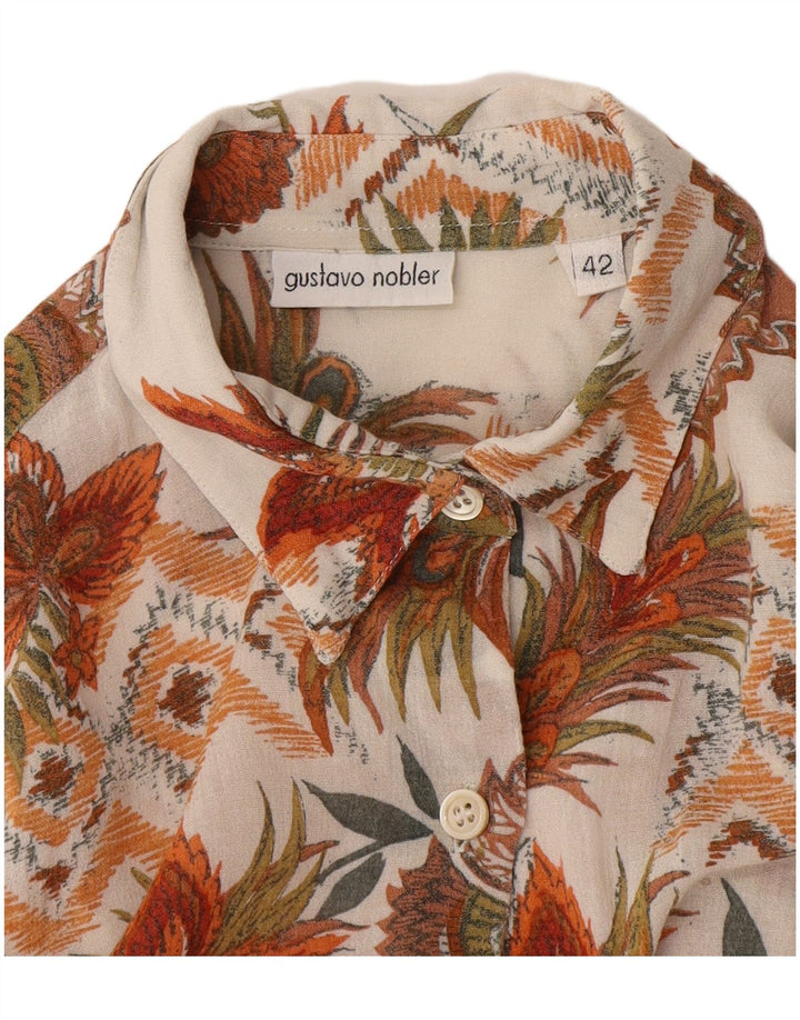 Vintage Womens Short Sleeve Shirt EU 42 Large Off White Floral