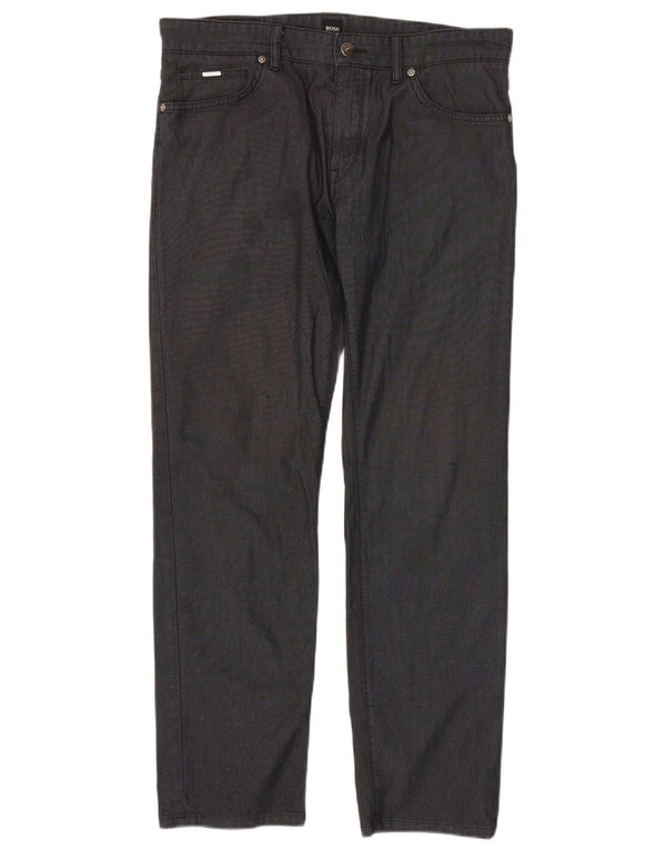 Hugo Boss Mens Straight Casual Trousers W32 L30 Grey Cotton