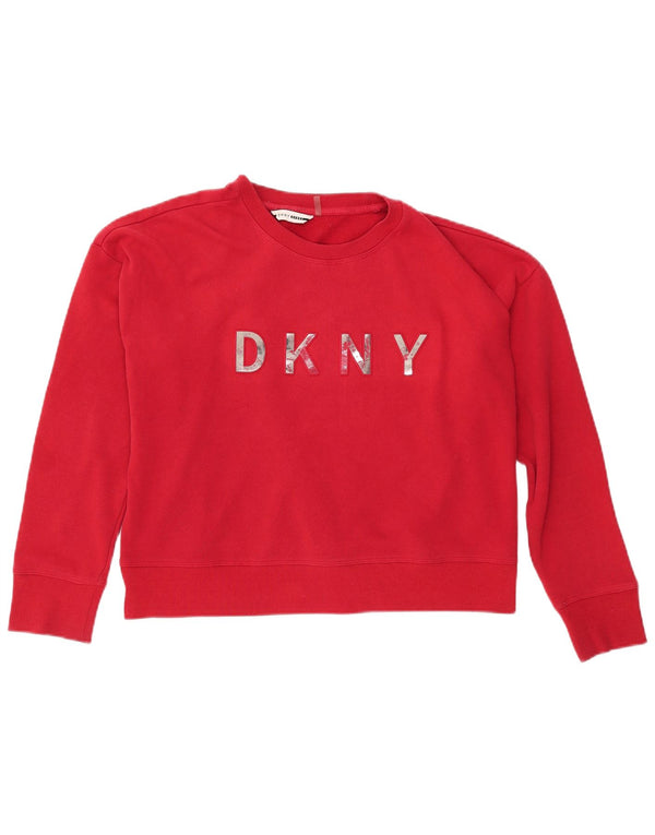 DKNY Womens Crop Graphic Sweatshirt Jumper UK 14 Large Red Cotton