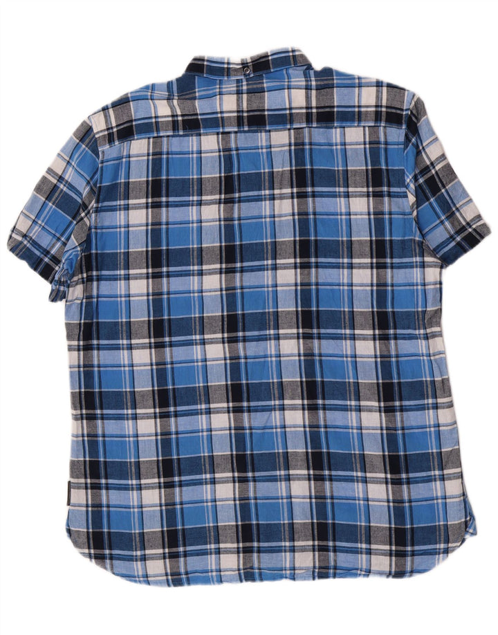 French Connection Mens Short Sleeve Shirt XL Blue Check Cotton
