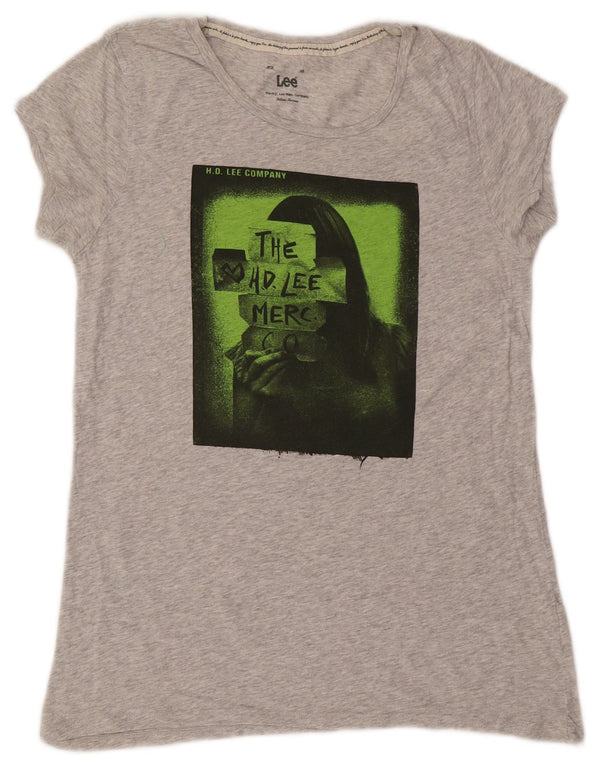 Lee Womens Graphic T-Shirt Top UK 12 Medium Grey Cotton