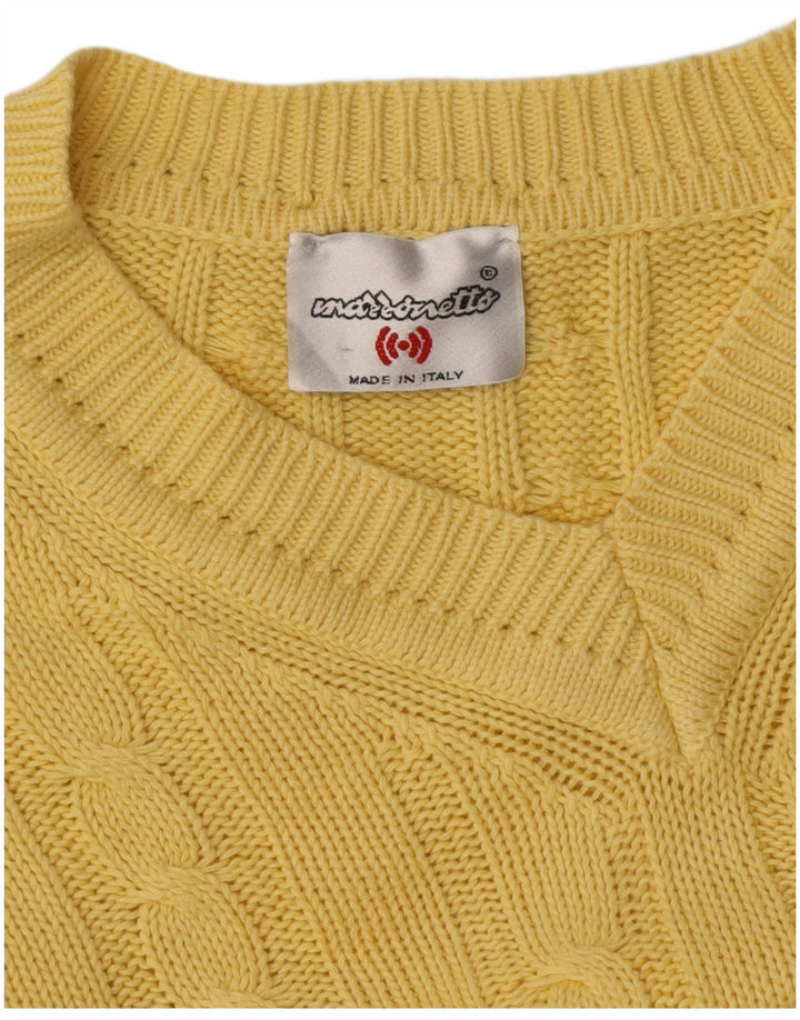 Mazzonetto Mens V-Neck Jumper Sweater Medium Yellow Cotton