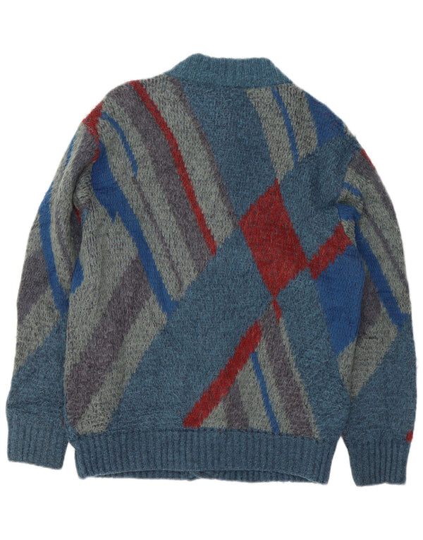 Maglificio Mens Cardigan Sweater IT 48 Medium Blue Geometric Acrylic