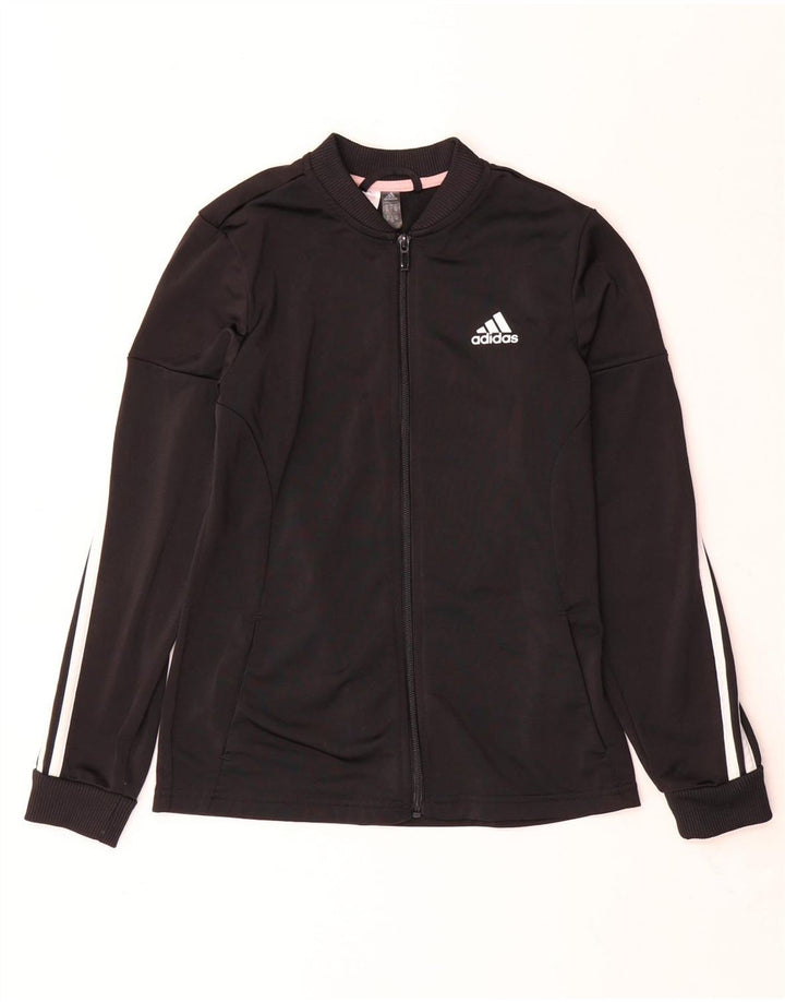 Adidas Girls Tracksuit Top Jacket 11-12 Years Black Polyester