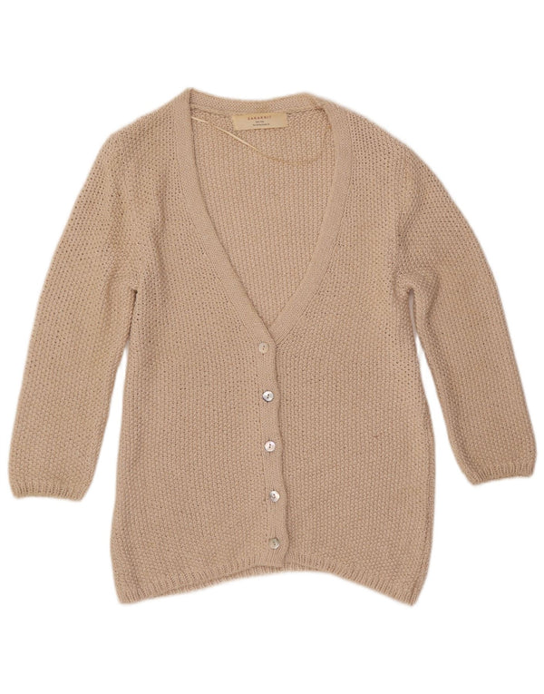 ZARA Womens 3/4 Sleeve Cardigan Sweater UK 12 Medium Beige
