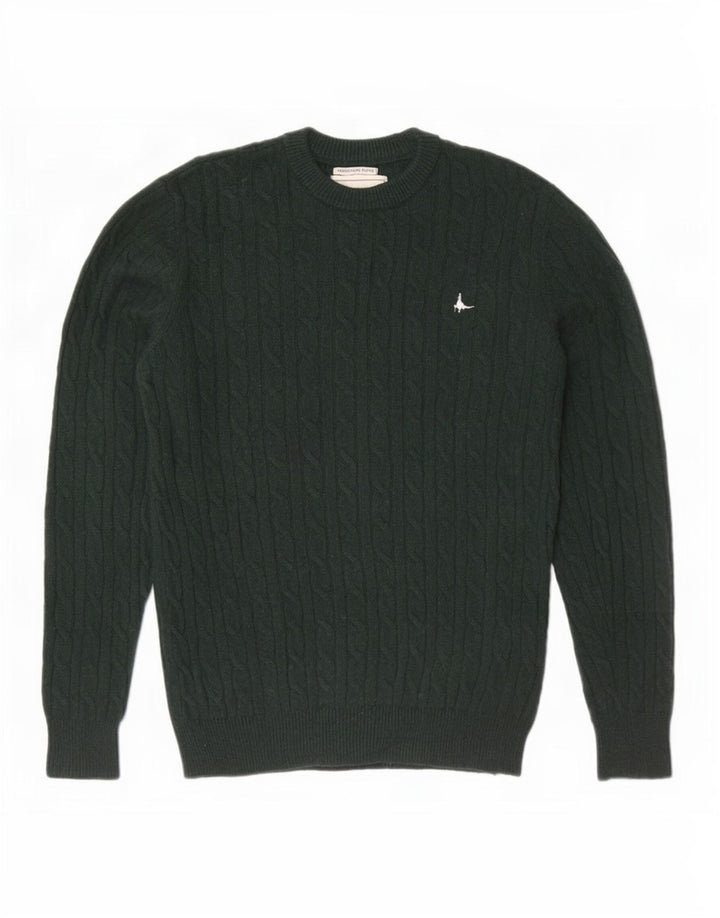 Jack Wills Mens Crew Neck Jumper Sweater Medium Green Merino Wool