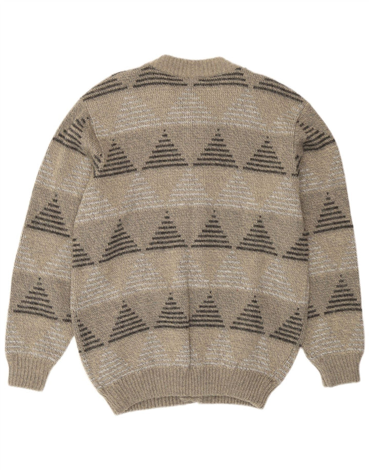 Rinaldi Mens Cardigan Sweater Large Grey Geometric Wool