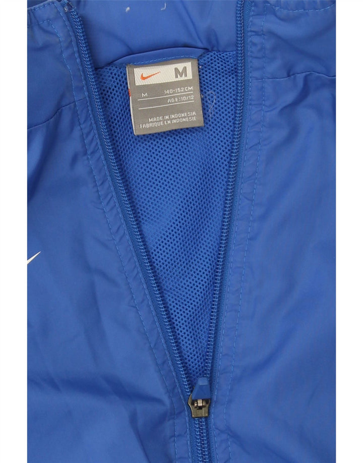 Nike Boys Hooded Rain Jacket 10-11 Years Medium Blue Colourblock Nylon