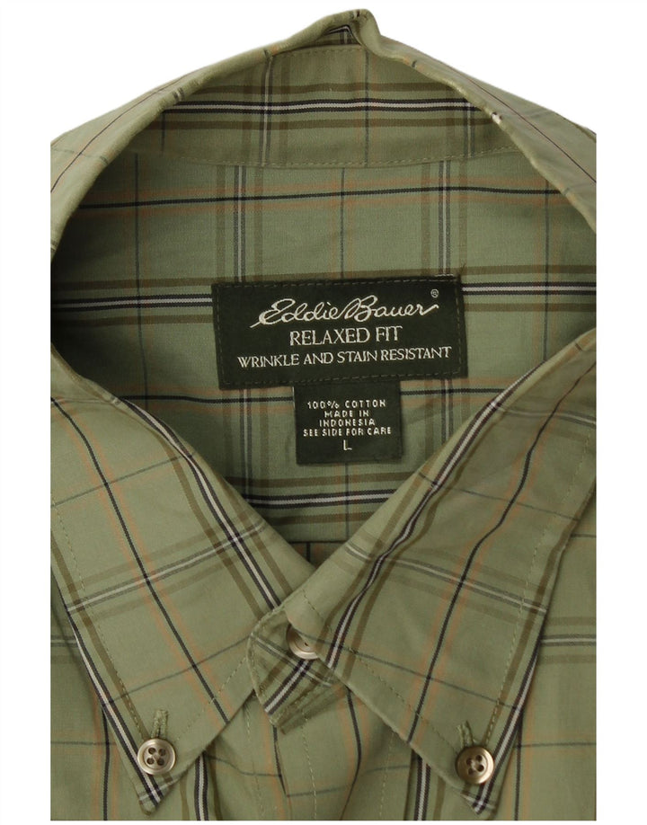 EDDIE BAUER Mens Relaxed Fit Shirt Large Green Check Cotton
