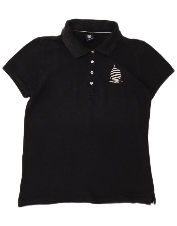 MARINA YACHTING Womens Polo Shirt UK 14 Large Black Cotton
