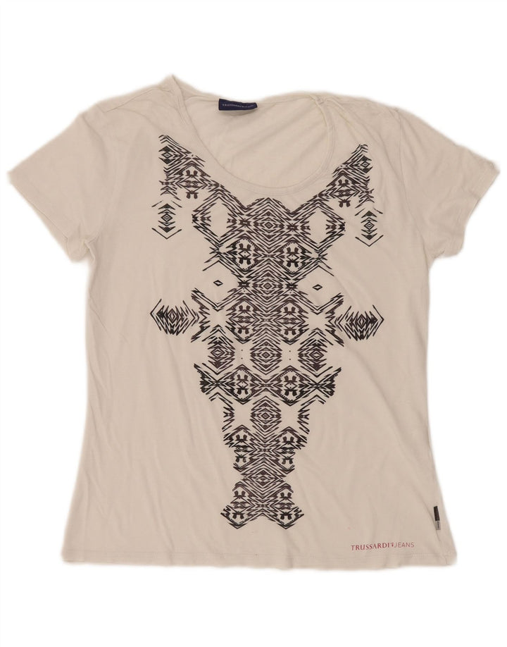 TRUSSARDI JEANS Womens Graphic T-Shirt Top UK 14 Large White Geometric