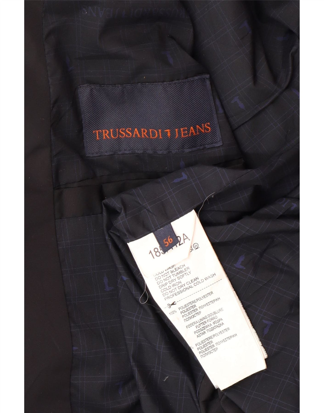 TRUSSARDI JEANS Mens Padded Jacket IT 56 3XL Black Polyester