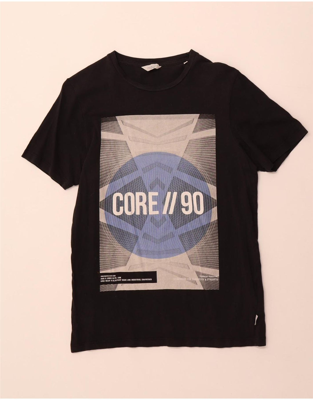 Jack & Jones Mens Graphic T-Shirt Top Small Black Cotton