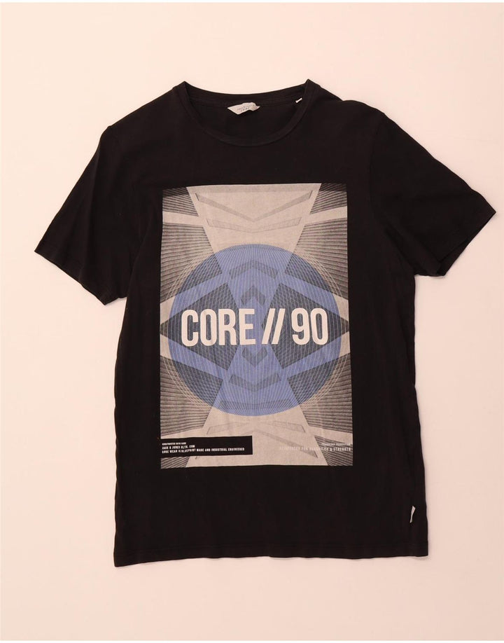 Jack & Jones Mens Graphic T-Shirt Top Small Black Cotton