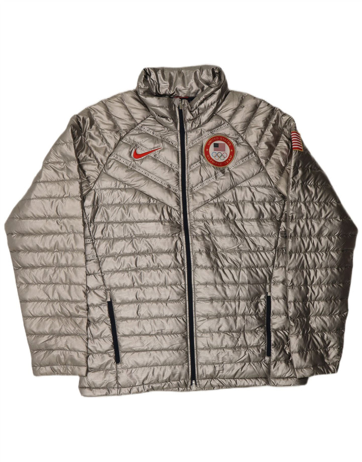 NIKE Mens USA 2014 Olympic Aeroflot Padded Jacket UK 40 Large Silver
