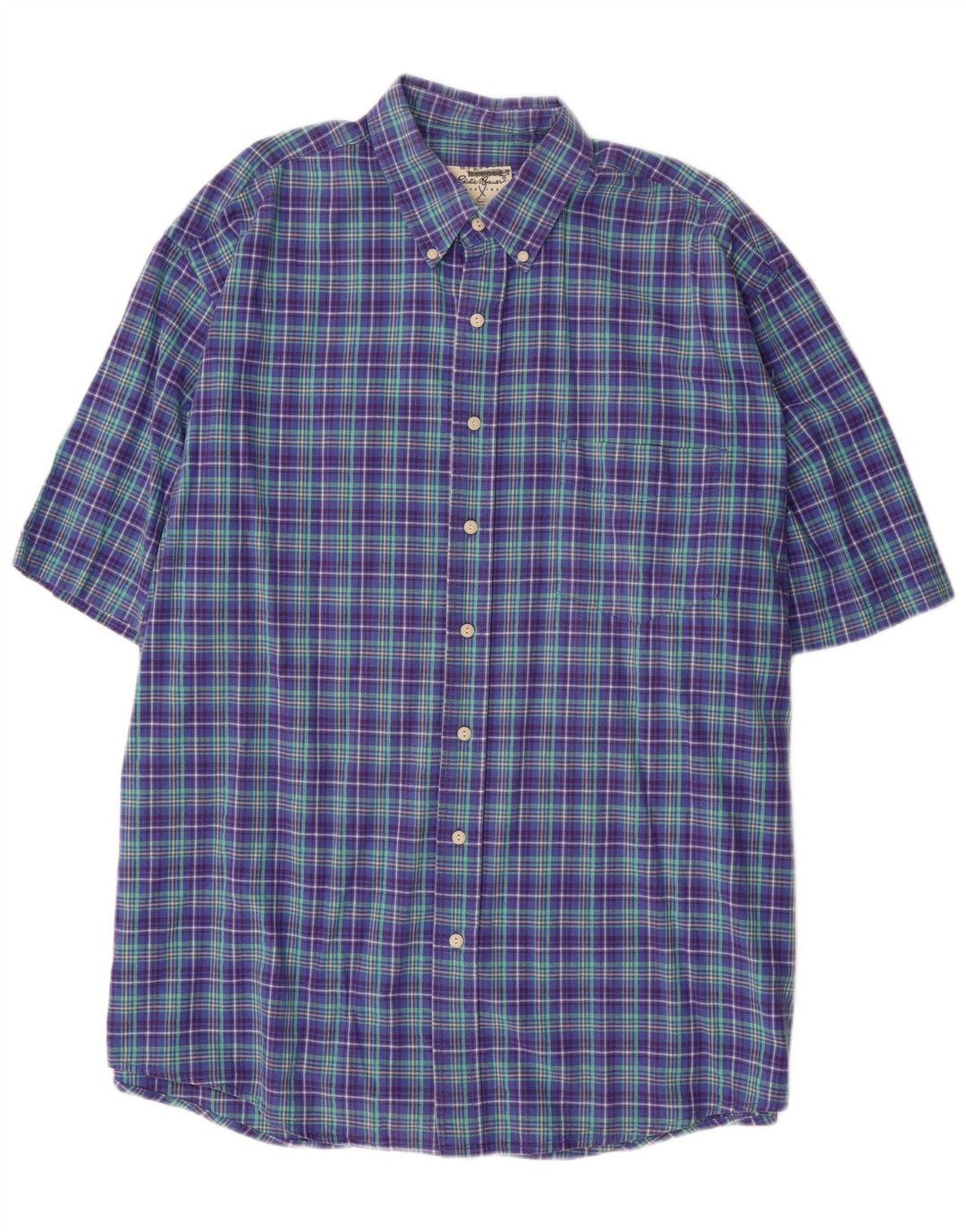 EDDIE BAUER Mens Short Sleeve Shirt XL Purple Check Cotton