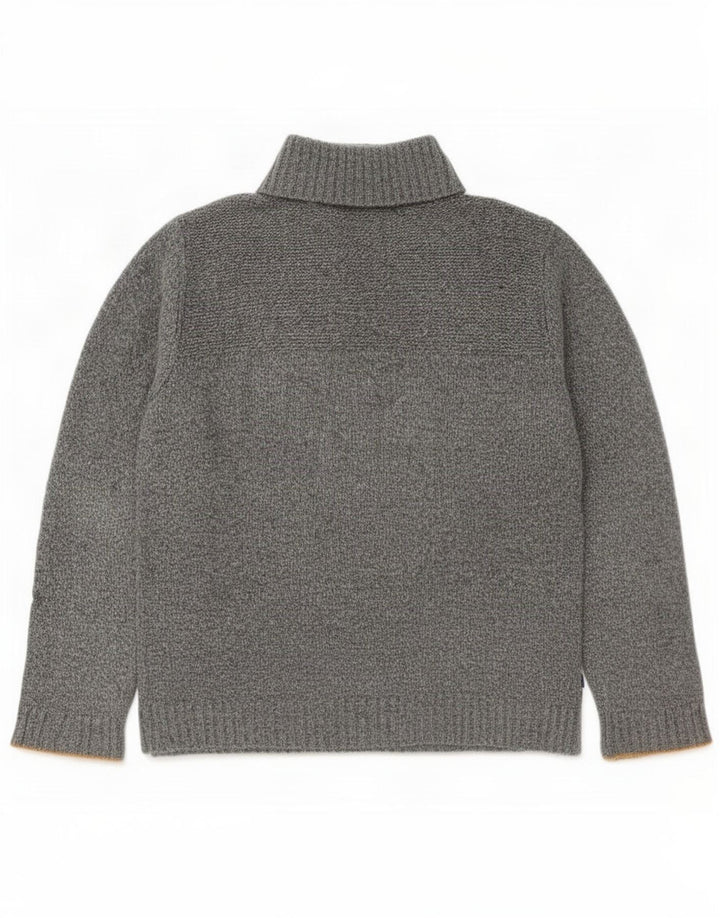 Fat Face Mens Button Neck Jumper Sweater Large Grey Flecked Wool