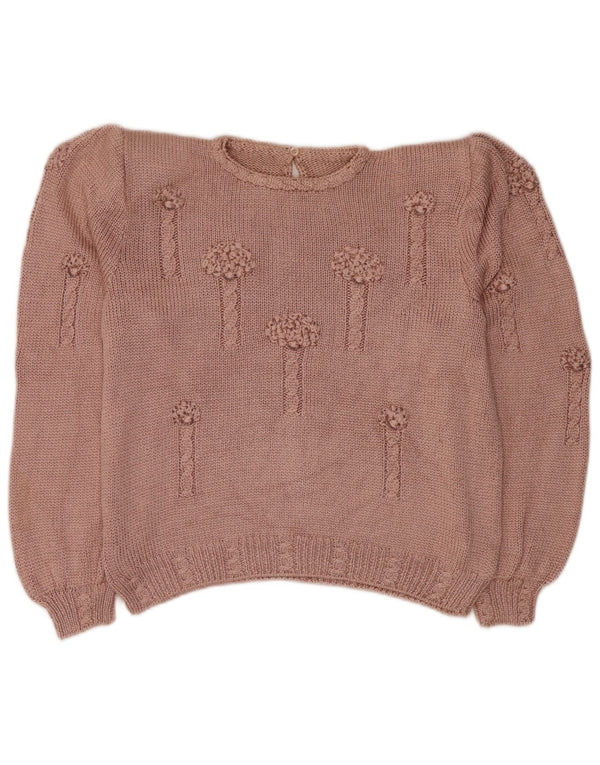 Vintage Womens Crop Crew Neck Jumper Sweater UK 16 Large Pink