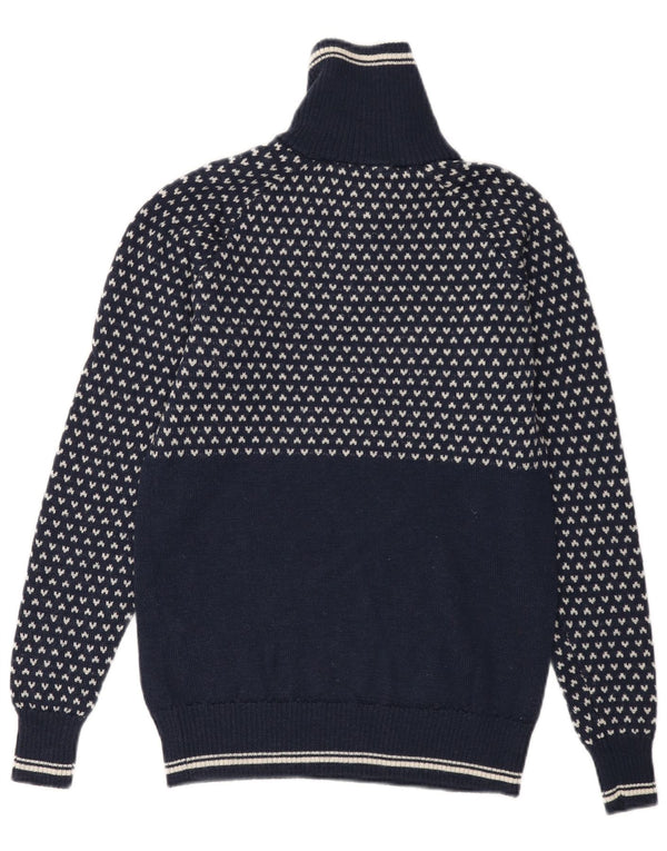 BERGANS Mens Zip Neck Jumper Sweater XS Navy Blue Geometric Wool