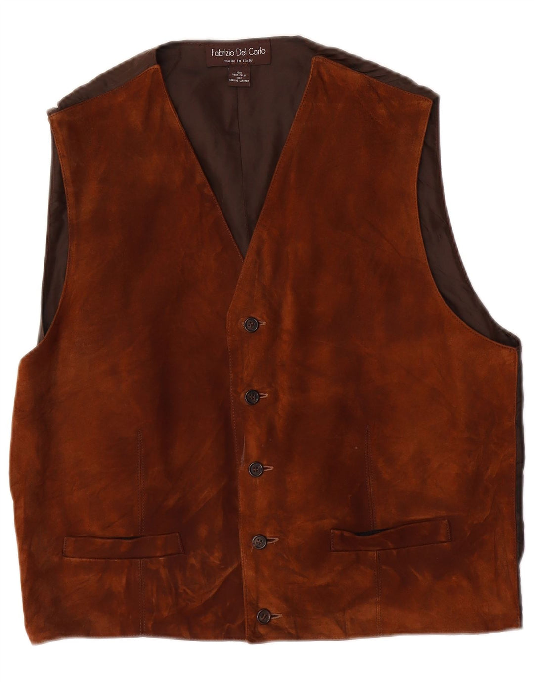 FABRIZIO DEL CARLO Mens Suede Waistcoat Large Brown Leather