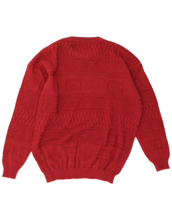 Vintage Mens Crew Neck Jumper Sweater IT 52/54 Large Burgundy Geometric