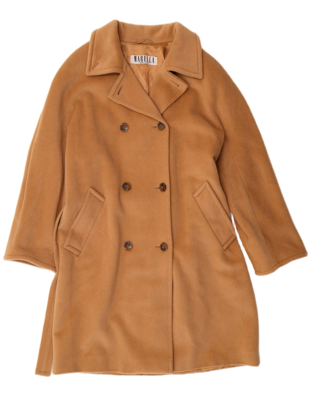 MARELLA Womens Double Breasted Coat UK 12 Medium Beige Virgin Wool Classic