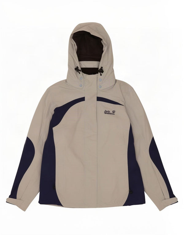 Jack Wolfskin Womens Hooded Rain Jacket UK 14 Medium Blue Colourblock