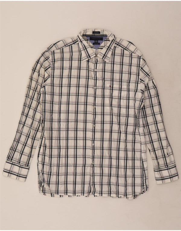Tommy Hilfiger Mens Custom Fit Shirt Size 17 1/2 18 XL White Check Cotton