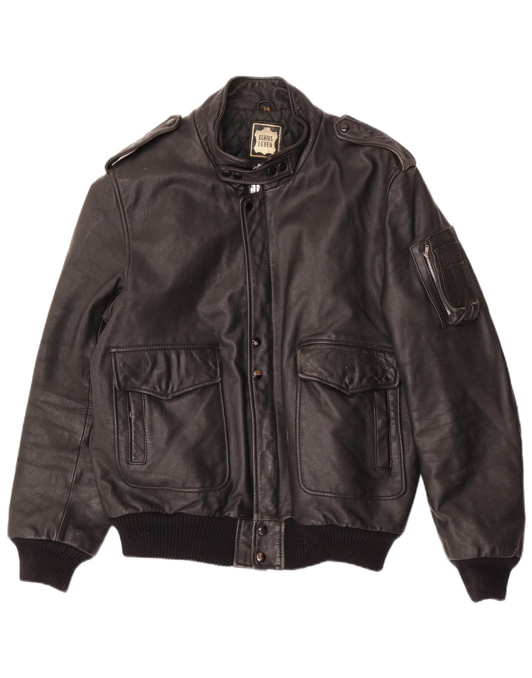 VINTAGE Mens Military Leather Jacket IT 54 2XL Black Leather