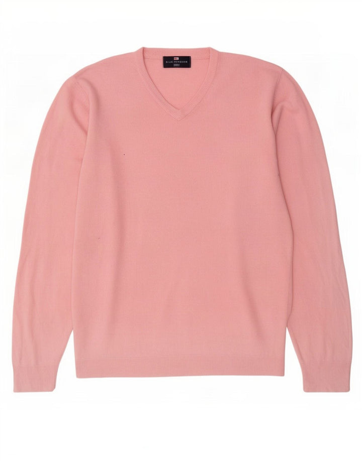 Marks & Spencer Mens Blue Harbour V-Neck Jumper Sweater Medium Pink Acrylic