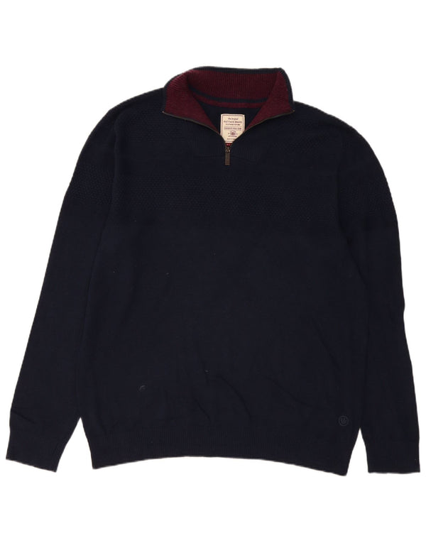 Fat Face Mens Zip Neck Jumper Sweater XL Navy Blue Cotton