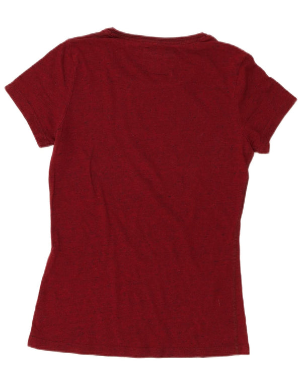 Superdry Womens Graphic T-Shirt Top UK 10 Small Burgundy Flecked Cotton