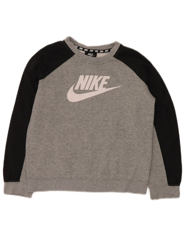 NIKE Boys Graphic Sweatshirt Jumper 10-11 Years Medium Grey Colourblock