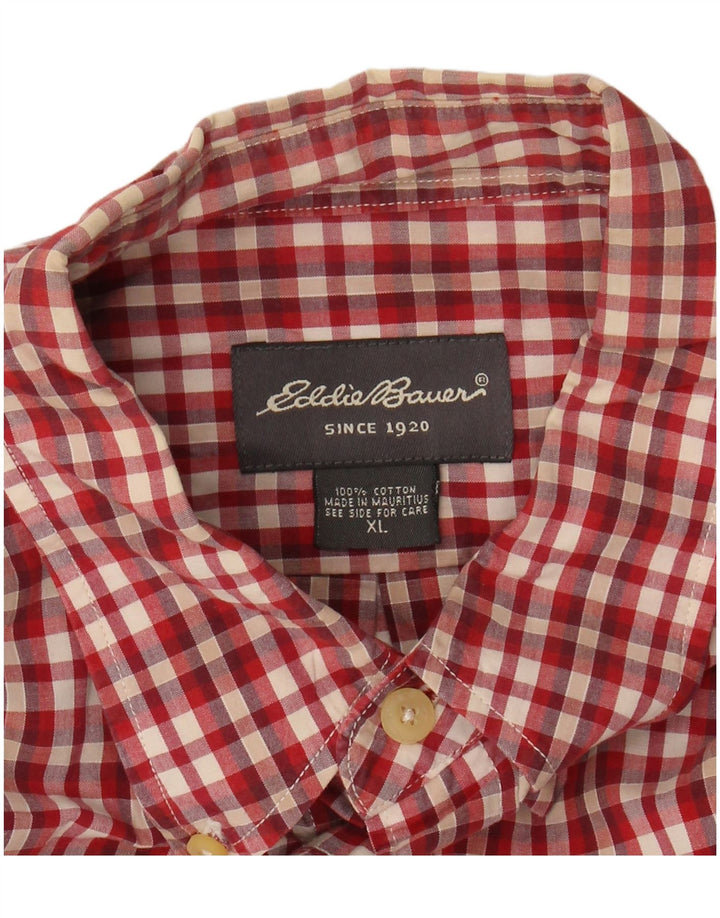 EDDIE BAUER Mens Short Sleeve Shirt XL Red Check Cotton
